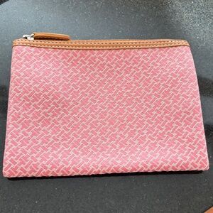 Talbots Pink Patterned Cosmetic Bag With Leather Trim EUC Clean Inside and Out